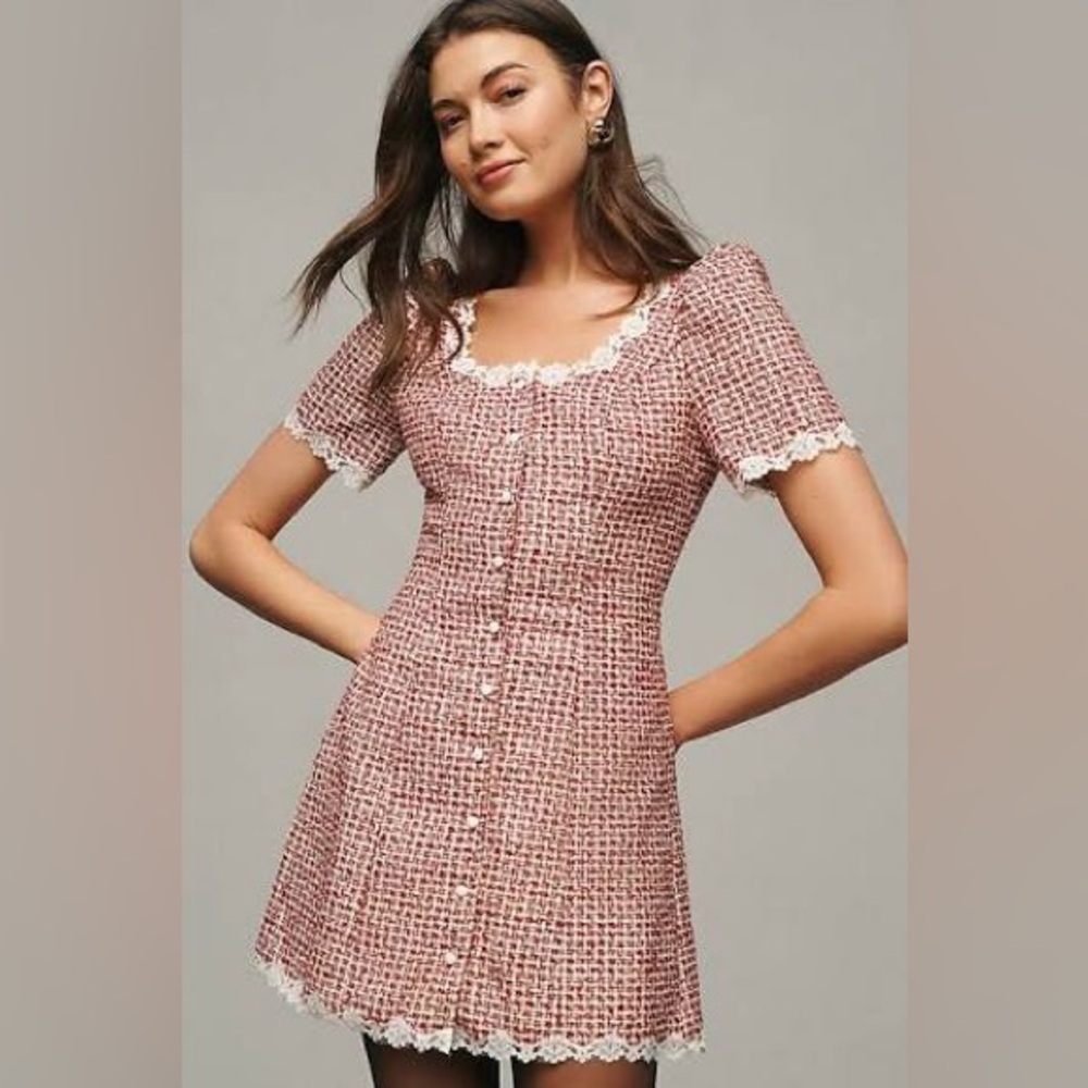 NWT Size 6 Reformation Anabella Tweed Dress Red and White Checkered Gingham - Picture 3 of 4